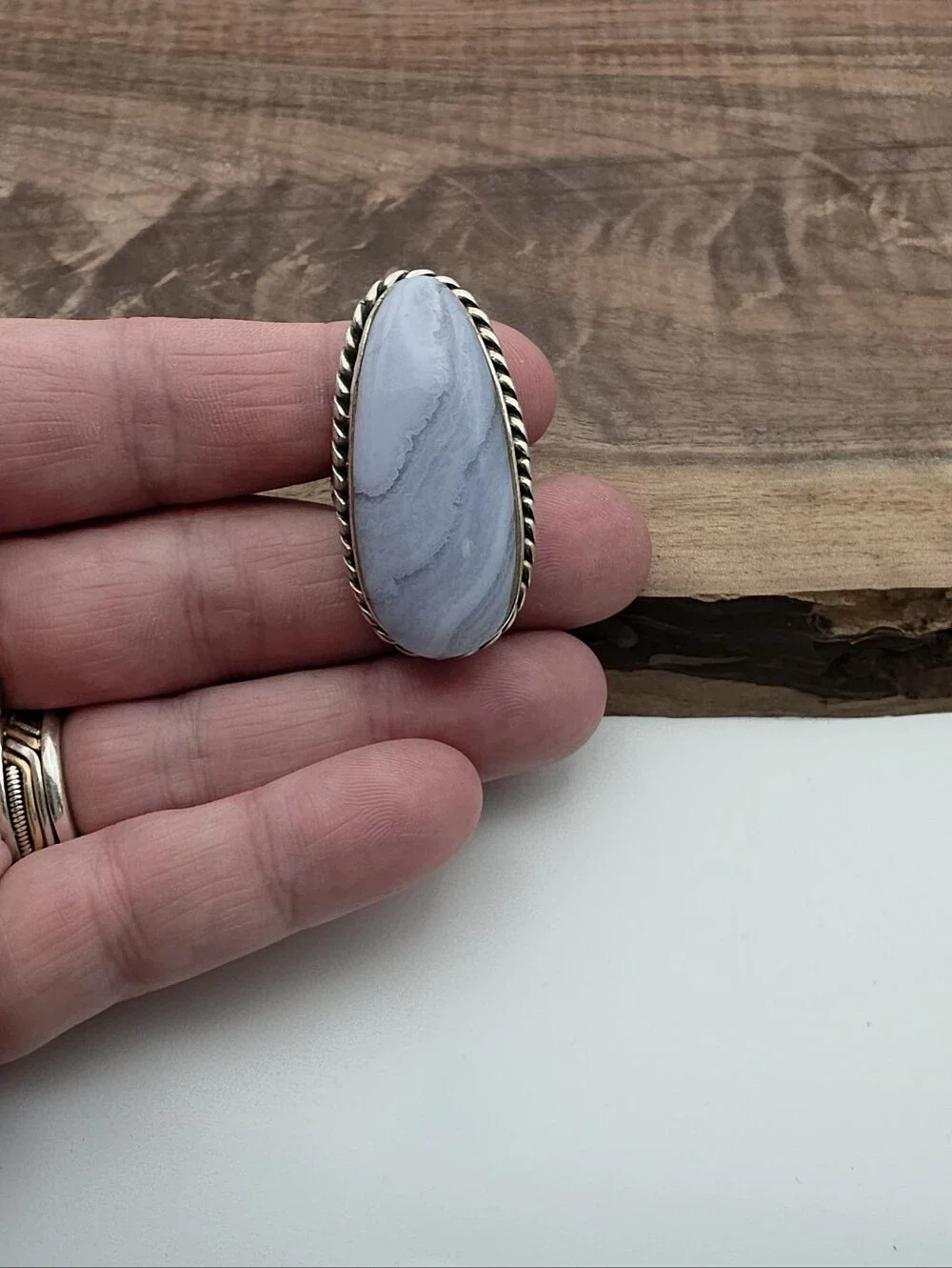Vintage 925 Sterling Silver Blue Lace Agate Statement Ring HUGE Southwestern 8